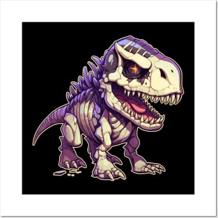 Skeleton Scary Chibi T-Rex Isometric Dinosaur Posters and Art
